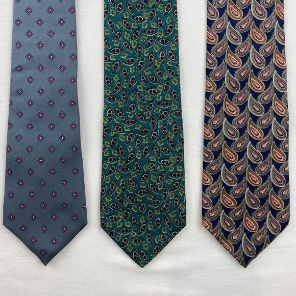 Lot of 3 CHRISTIAN DIOR MONSIEUR Silk Necktie Medallion Geometric Paisley VTG