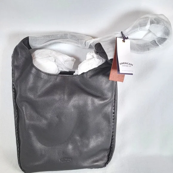 American Leather Co Womens Hobo Bag Bloome Adjustable Strap Pebbled Black