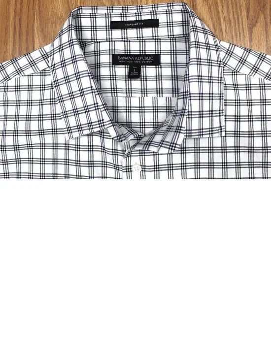 BANANA REPUBLIC STANDARD FIT 100% COTTON SHIRT WHITE & BLACK LARGE TALL, LT  Exc
