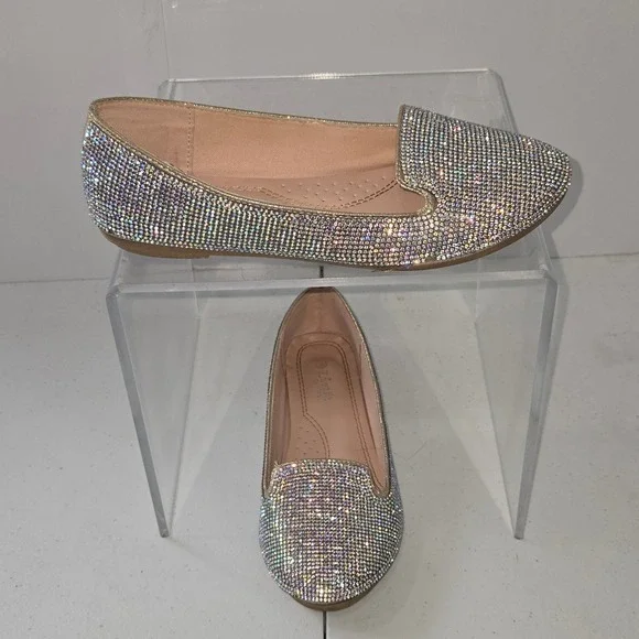 Link Comfort Women Size 4 Gold Rhinestone Sparkle Ballet Flats Slip On Loafers