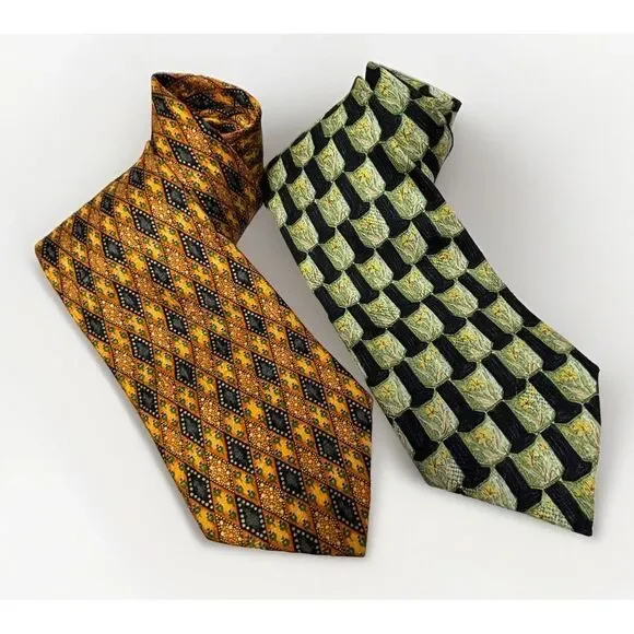 2 VTG ERMENEGILDO ZEGNA 100% Silk  Ties ITALY Designer Diamond Floral LOT EUC‎