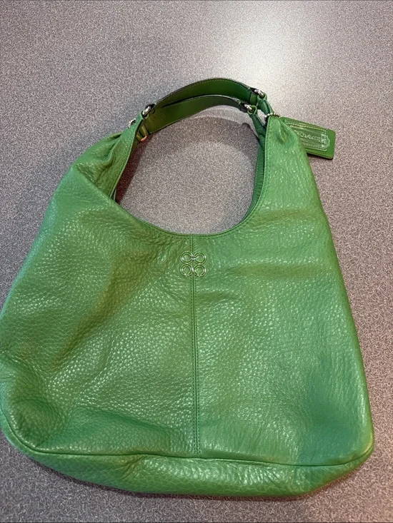 Coach Green Pebbled Leather Shoulder Hobo with matching wallet