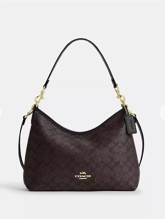Coach Brown Signature Laurel Shoulder Bag with Gold Hardware