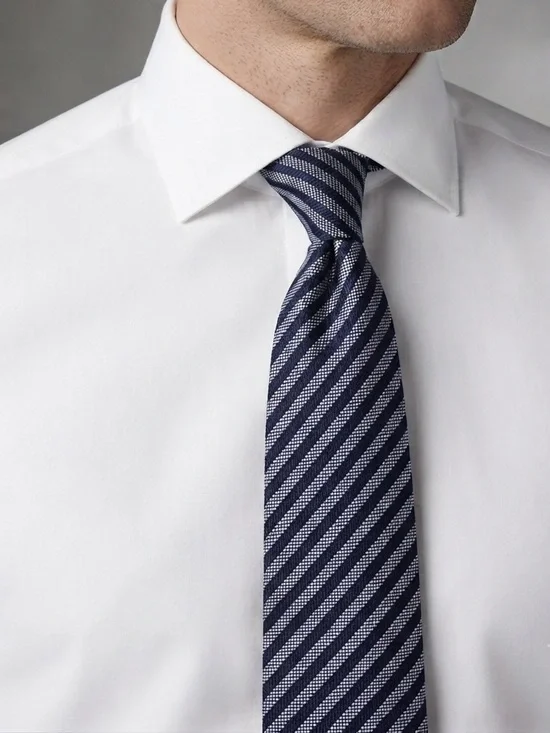 Ermenegildo Zegna Navy Blue & Silver Striped 100% Silk Italian Necktie