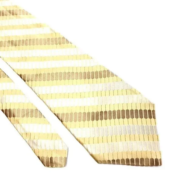 Gianfranco Ruffini Italy Yellow Striped Woven Silk Tie‎