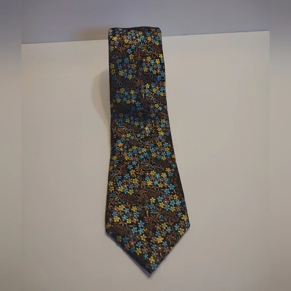 Sean John Floral Patterned Silk Tie in Blue and Brown