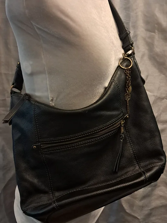 The Sak Black Pebbled Leather Hobo with Antique-Gold Hardware