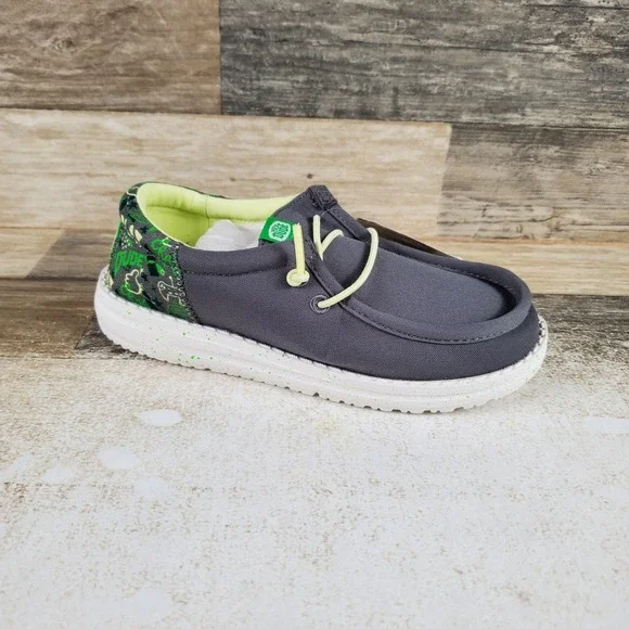 Hey Dude Wally Funk Game On Boys Loafer Shoes Sz 13 Charcoal Multi Round Toe