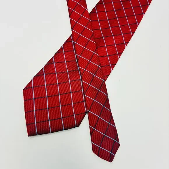 Brooks Brothers 346 Red Blue Windowpane Plaid Silk Tie 3.75x60 Made USA Italy
