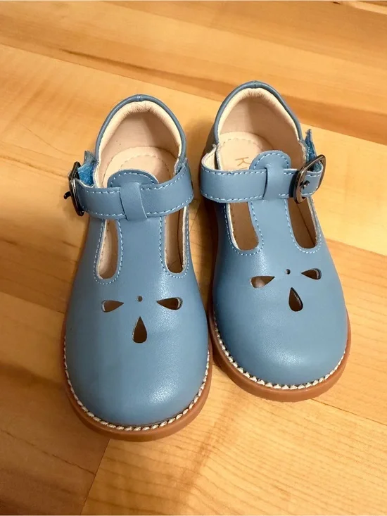 Girls Blue T-Strap Dress Shoes with Buckle