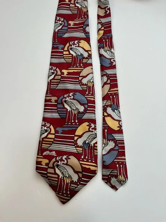 Vintage Chereskin X'Andrini Sweeter Days Tie Bird Print Red Heron Crane