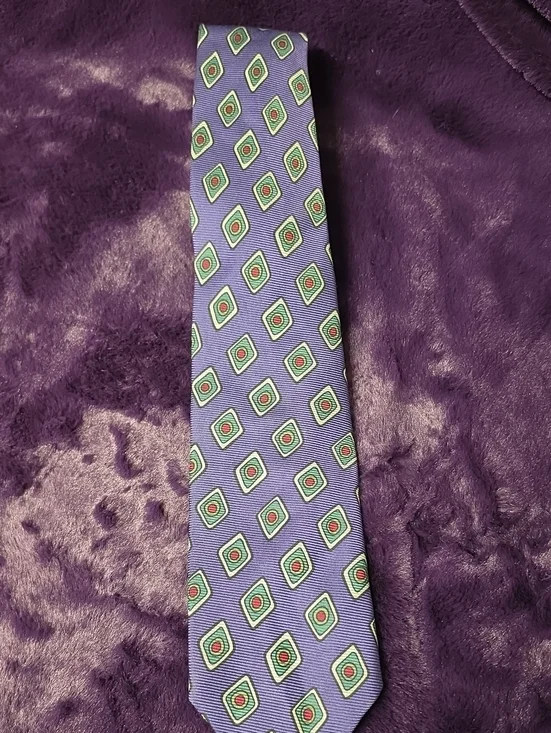 Polo by Ralph Lauren Purple Silk Tie with Green and Red Diamond Motifs