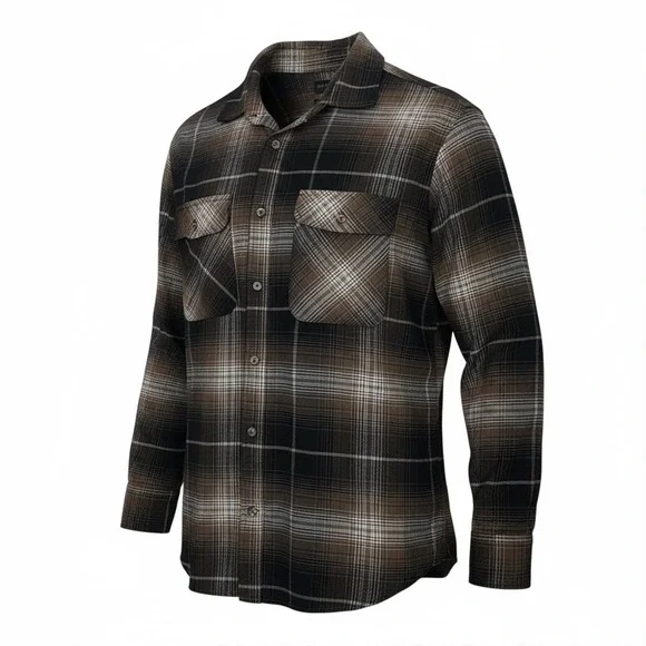 Banana Republic Men Standard Fit Flannel Plaid Long Sleeve Brown Shirt XL Grunge