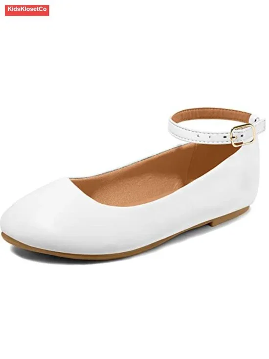 Girls Ballet Flat Shoes with Removable Ankle Strap PU