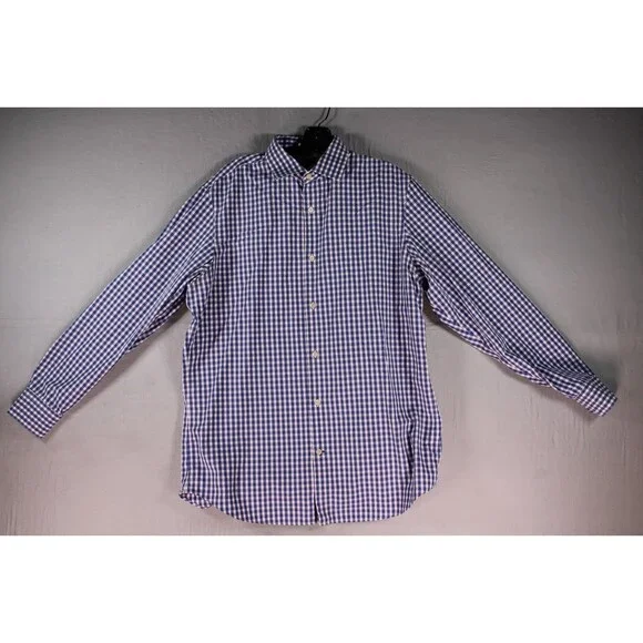Banana Republic Non-Iron Slim Fit Shirt Blue Check Plaid Men's 15-15.5 Cotton