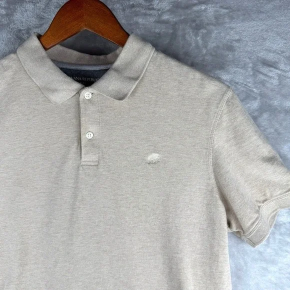 Banana Republic Men's Organic Cotton Pique Polo Shirt‎ Tan Size L Short Sleeve