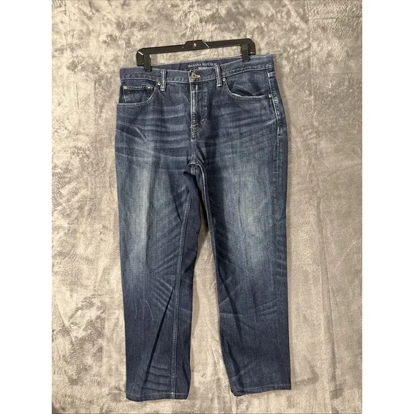 Banana Republic Relaxed Fit Jeans Mens 34x30 Dark Wash Blue Denim Straight Leg