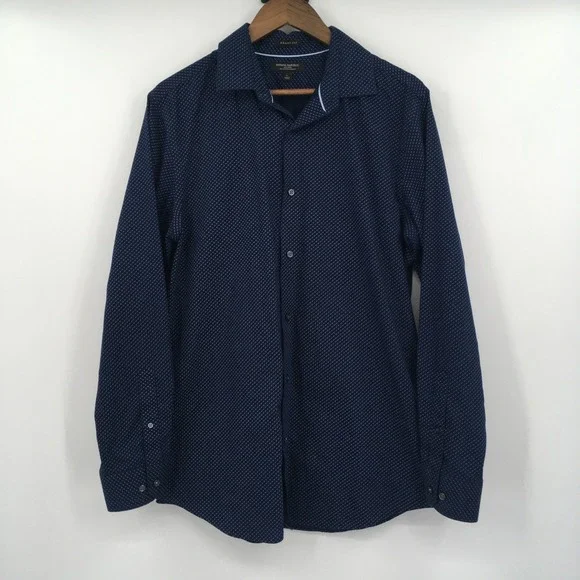 Banana Republic Grant Fit Button Down Shirt Mens L Blue Floral No Iron Stretch