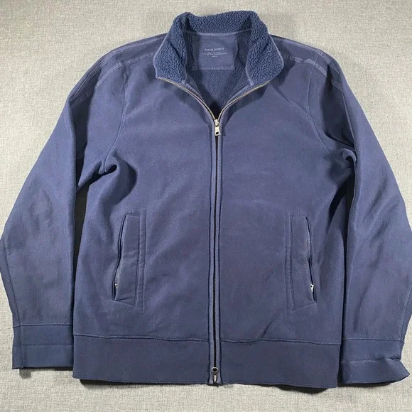 Banana Republic‎ Full Zip Sweatshirt Mens Large Navy Blue Sherpa Collar Jacket