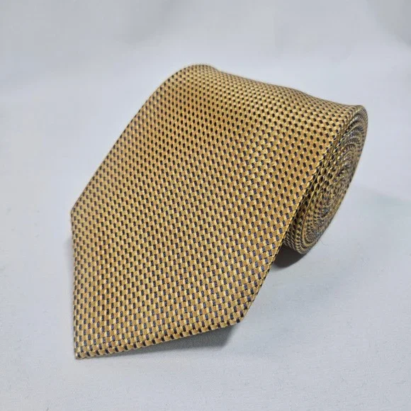 Michael Kors Mens Silk Tie Gold Blue Geometric‎ Pattern Formal Business