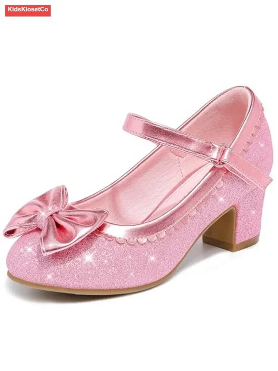Toddler Girls Dress Shoes Sparkle Bowknot Mary Jane Heels for Wedding Party