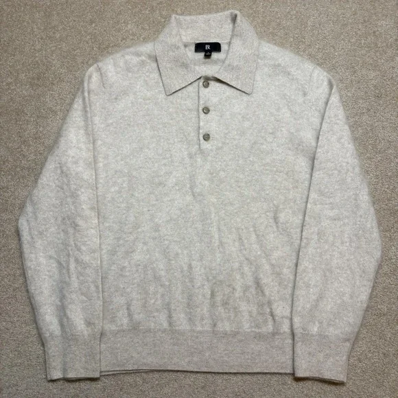 Banana Republic Brushed Cashmere Polo Sweater Mens Large Beige Cozy Preppy Soft