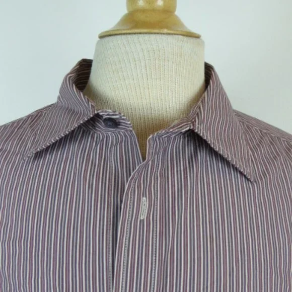 BANANA REPUBLIC classic fit  maroon gray stripe COTTON SHIRT L
