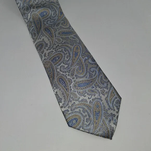 Pronto Uomo Platinum Neck Tie 100% Silk Blue PAISLEY