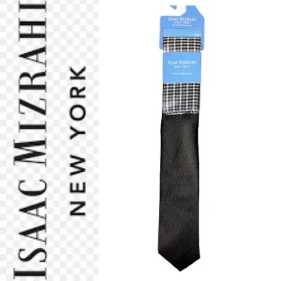Isaac Mizrahi New York Men's Black Tie & Pocket Square Size OS