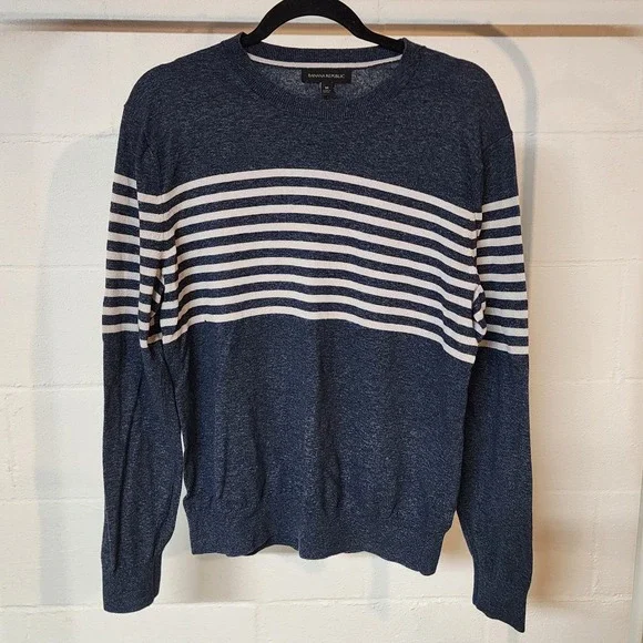 CLEARANCE 💲6️⃣ Banana Republic Men Striped Crew Neck Sweater Blue Stripe Size M