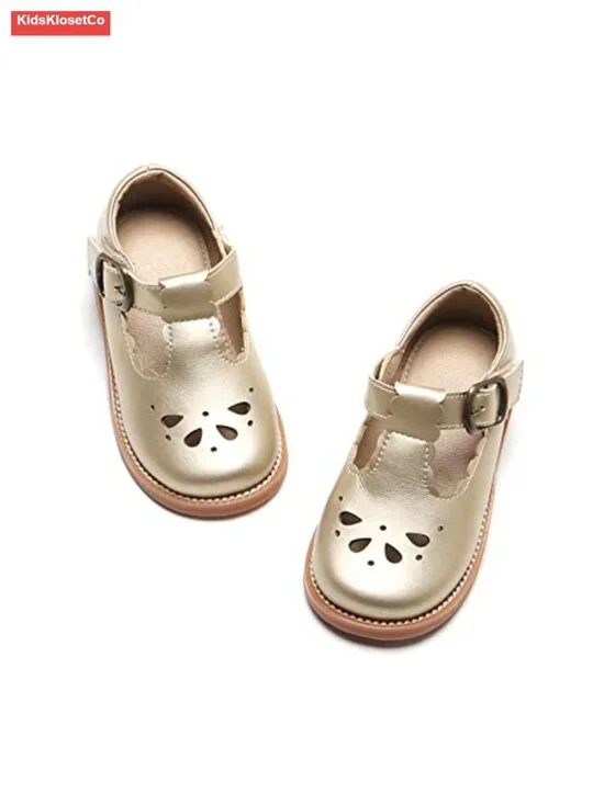 Toddler Girls Mary Jane Dress Shoes - Ballet Flats with Hook & Loop Closure