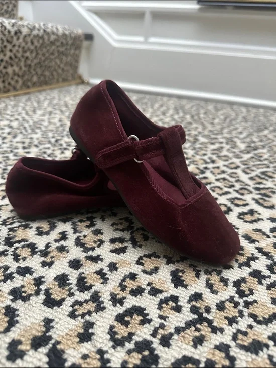Zara Burgundy Velvet Mary Jane Flats