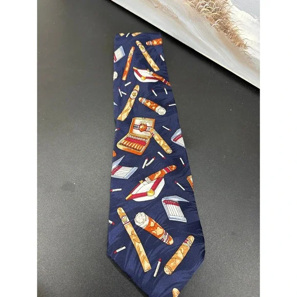 Novel-Ties by Roffe Blue 100% Silk Tie with Cigars 55in