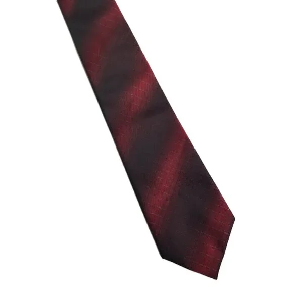 Burgundy Plaid Necktie Mens Silver Metallic Thread J Ferrar Office Tie