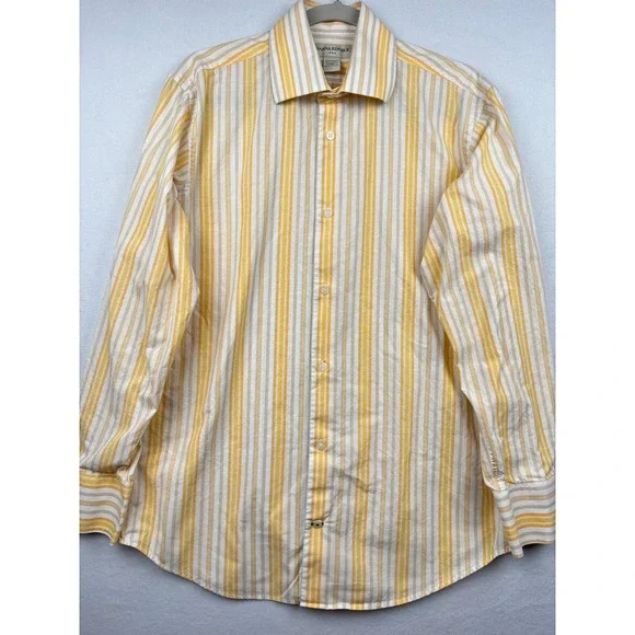 Banana Republic Mens Large Linen Cotton Stripe Button Down Shirt