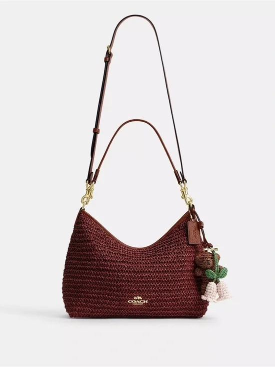 NWT Coach Laurel Shoulder Bag With Charms CES23 Straw/Gold/Russet