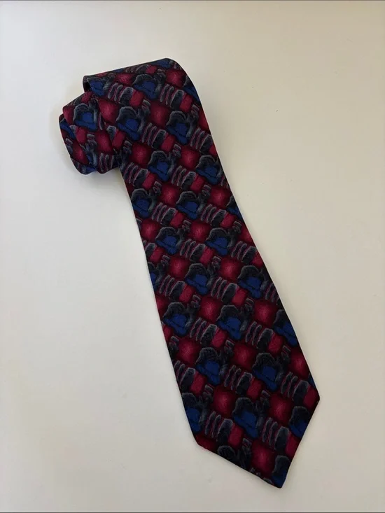 Vintage J Garcia Silk Neck Tie Blue Pink Geometric  Excellent Condition!
