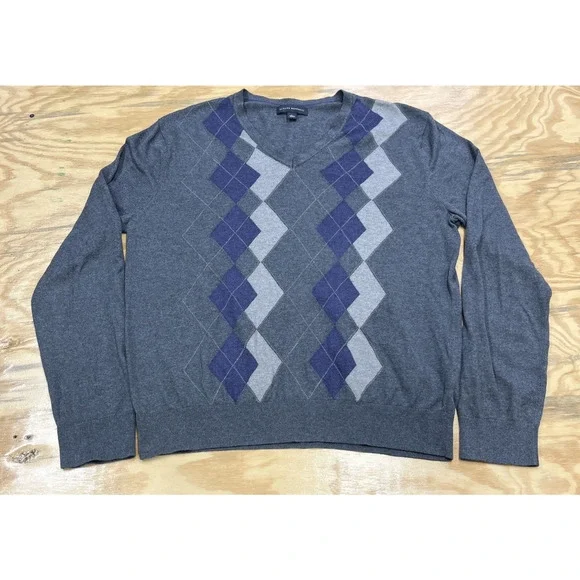 Banana Republic Silk Cashmere Blend Argyle Sweater Mens Large Mature Preppy Golf