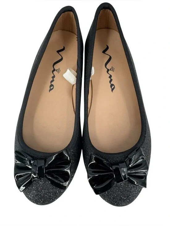 Nina Kids Girl’s Slip On Ballet Flats Size 13M Glitter Bow Sparkle Black