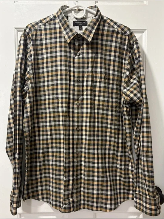 Banana Republic Men's XL Slim Fit Plaid Long Sleeve Button Up Shirt Multicolor