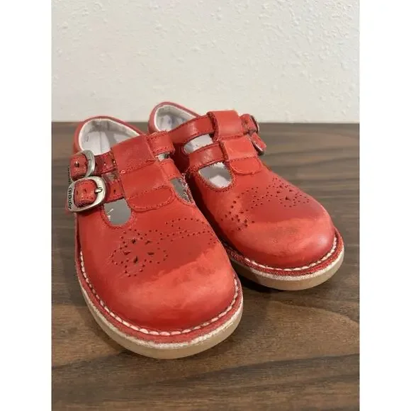Elefante Girls Red Leather‎ Mary Jane Shoes Double Buckle Size 30 T Strap Flower