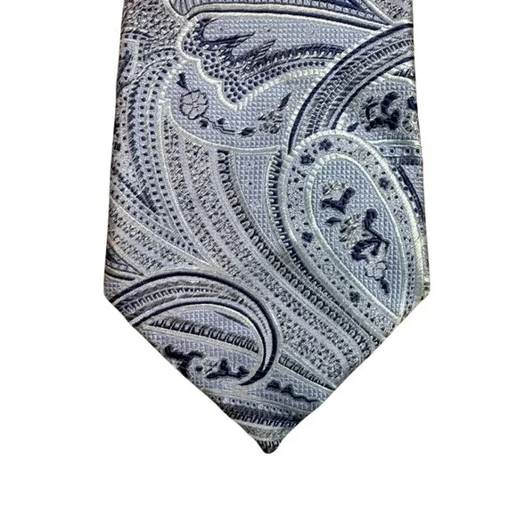Tasso Elba Mens Blue Paisley Silk Necktie Handmade Formal Business Tie