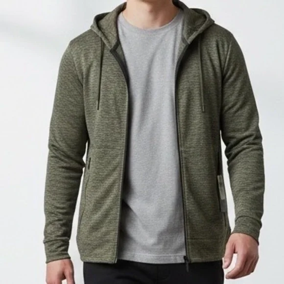 Banana Republic Mens Packable Full Zip Hoodie Jacket Green‎ Heather Medium NEW