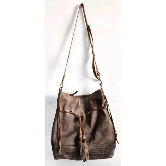 Free People Brown Leather Hobo Shoulder Bag with Tassels