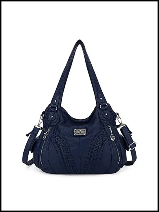Washed PU Leather Tote Shoulder Bag Crossbody Satchel