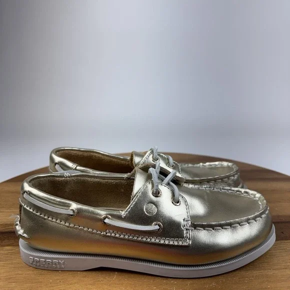 Big Kids Sperry Top-Sider Authentic Original Gold Metallic Boat Shoes Size 1 Y