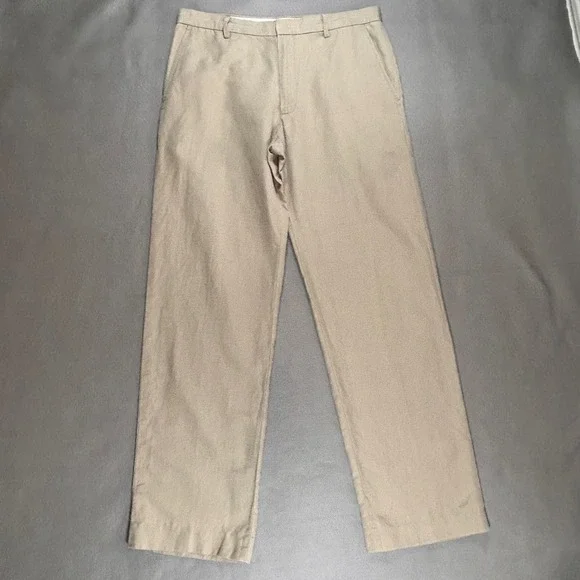 Banana Republic Mens Khaki Tan Linen Cotton Blend Straight Leg Pants 35x34 SPR07