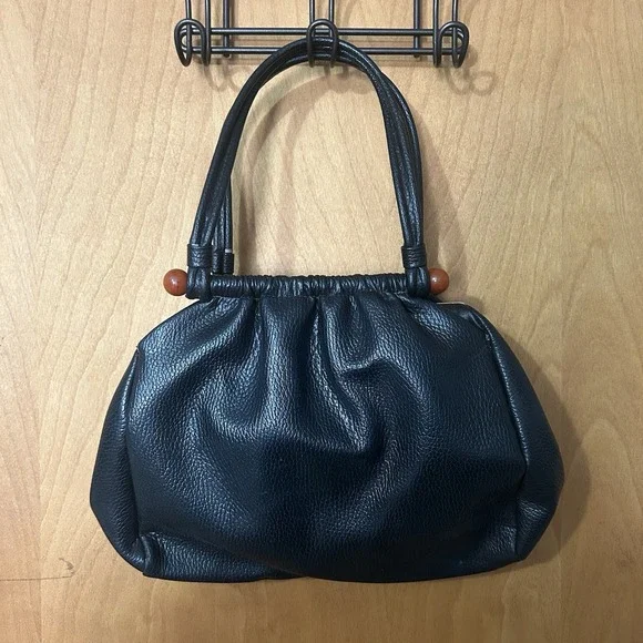 Vintage Black‎ Handbag Mod Classy Retro Gold accents Four Pockets
