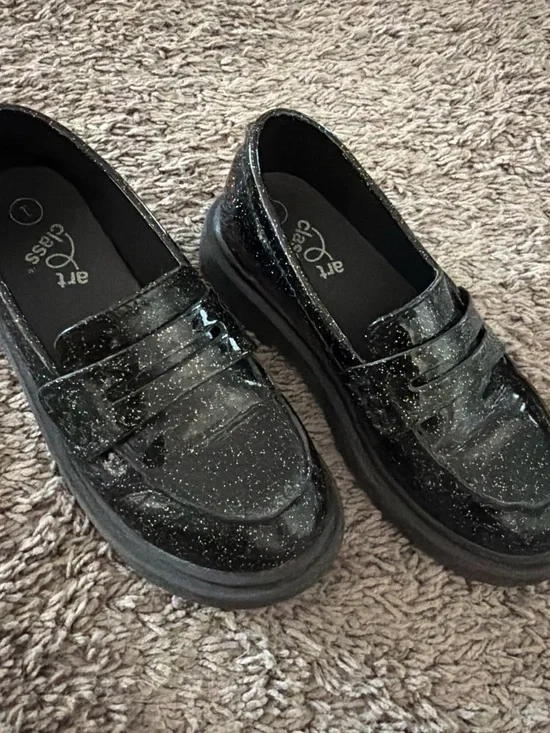 art class Girls' Black Glitter Slip-On Loafers