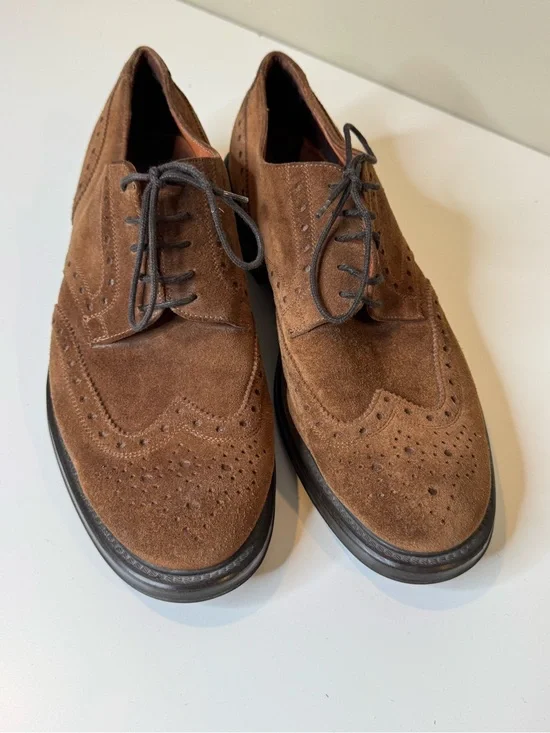 Banana Republic Brown Suede Wingtip Oxford Dress Shoes Size 12 Leather Brogue